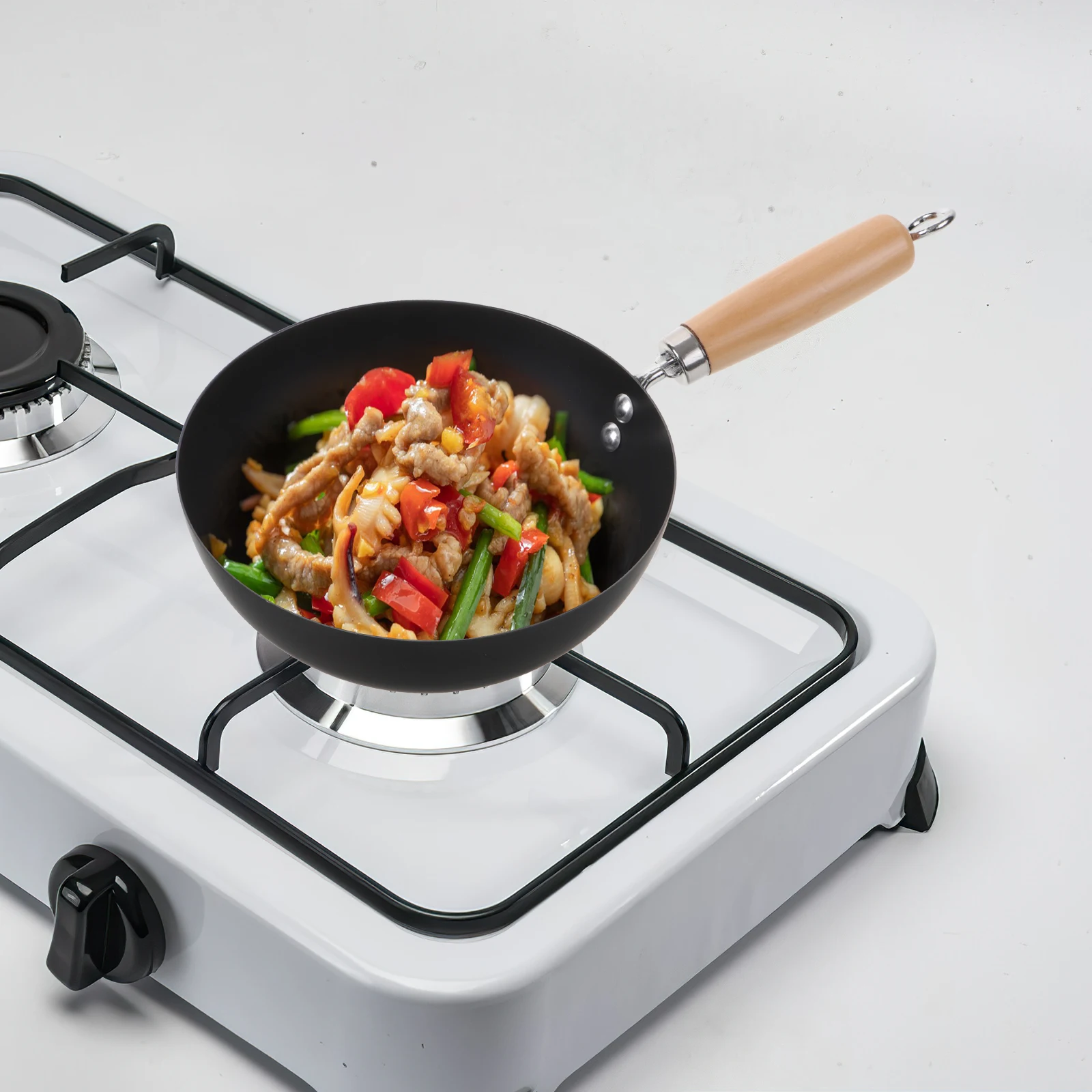 

Cast Iron Wok with Lid Mini Size Wood Handle Nonstick Traditional Chinese Stir Fry Pan for Gas Electric Stove Cast Iron Skillet