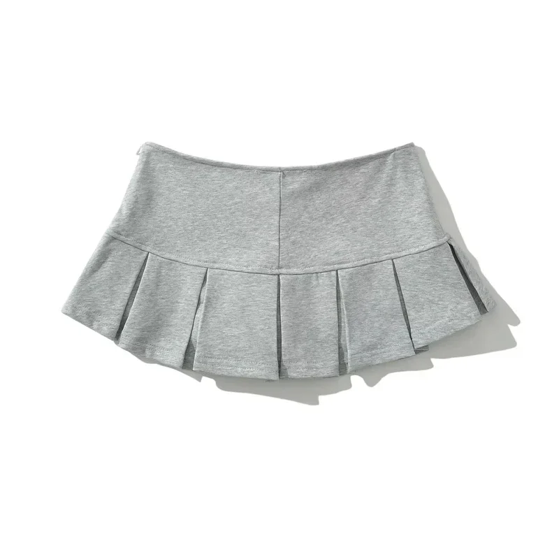 Mini Skirt Women Low Waist Wide Pleat Light Grey Sexy Vintage A-line Pleated Skirt Casual Skort Summer