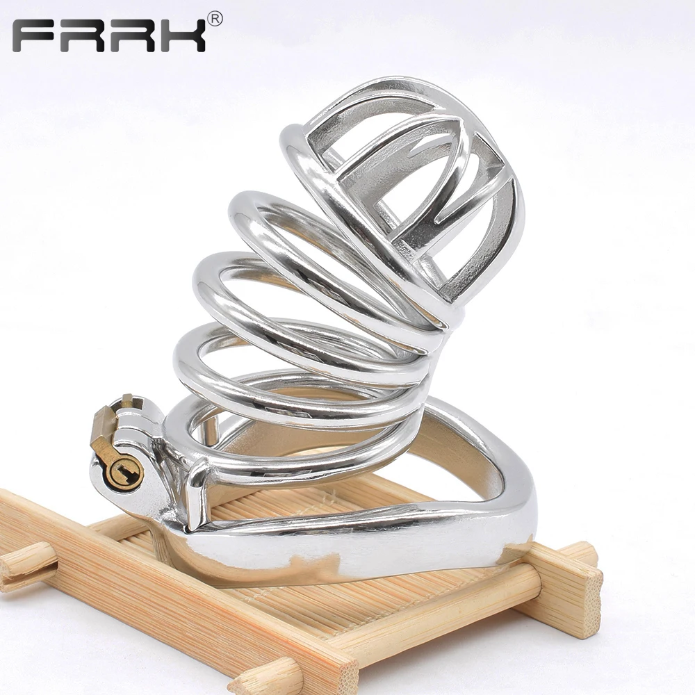 FRRK Big Chastity Cage Metal Penisring Adjustable Chastity Band Belt Male for Men Stainless Steel Lock Cock Cage Sex Shop