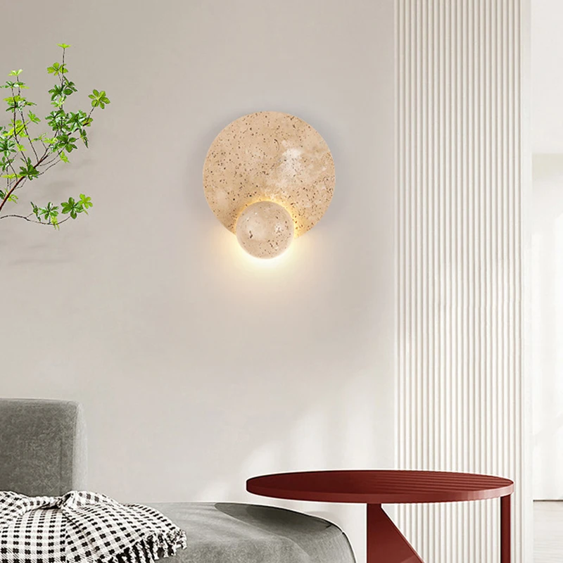 

Natural Stone LED Wall Light Bedroom Parlor Lamp 3000K Round Art Deco Stairs Aisle Sconce Indoor Deco Novelty