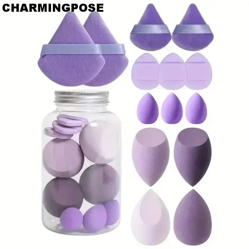 Juego de 14 esponjas de maquillaje profesionales, licuadora de belleza húmeda/seca reutilizable y kit de esponjas en polvo para base sin costuras, corrector, colorete en crema