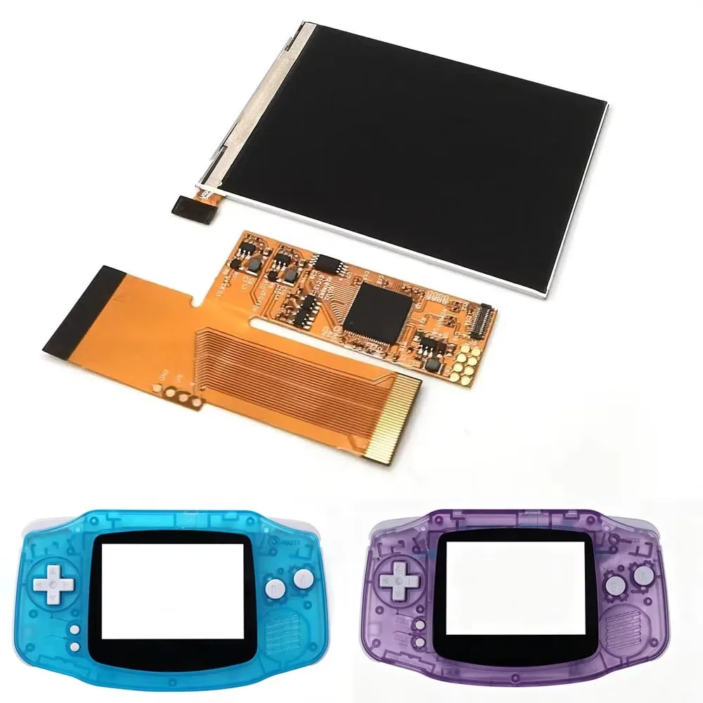 HISPEEDIDO GBA V2 IPS LCD 백라이트 키트(미리 잘라진 케이스 포함), 게임 보이 어드밴스 콘솔용 10단계 밝기 조절 기능