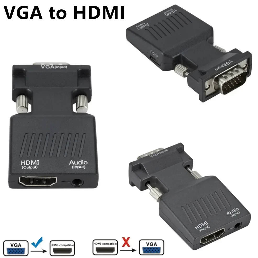 Convertidor adaptador compatible con VGA a HD, adaptador HD a VGA de 1080P para PC, portátil, proyector HDTV, convertidor de Audio y vídeo