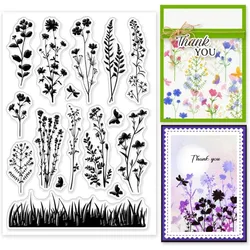 1 pc Wildflower Meadow Silhouette Clear Stamp Vintage Flowers Plants Clear Rubber Stamps Silicone Stamps 6.3x4.33inch