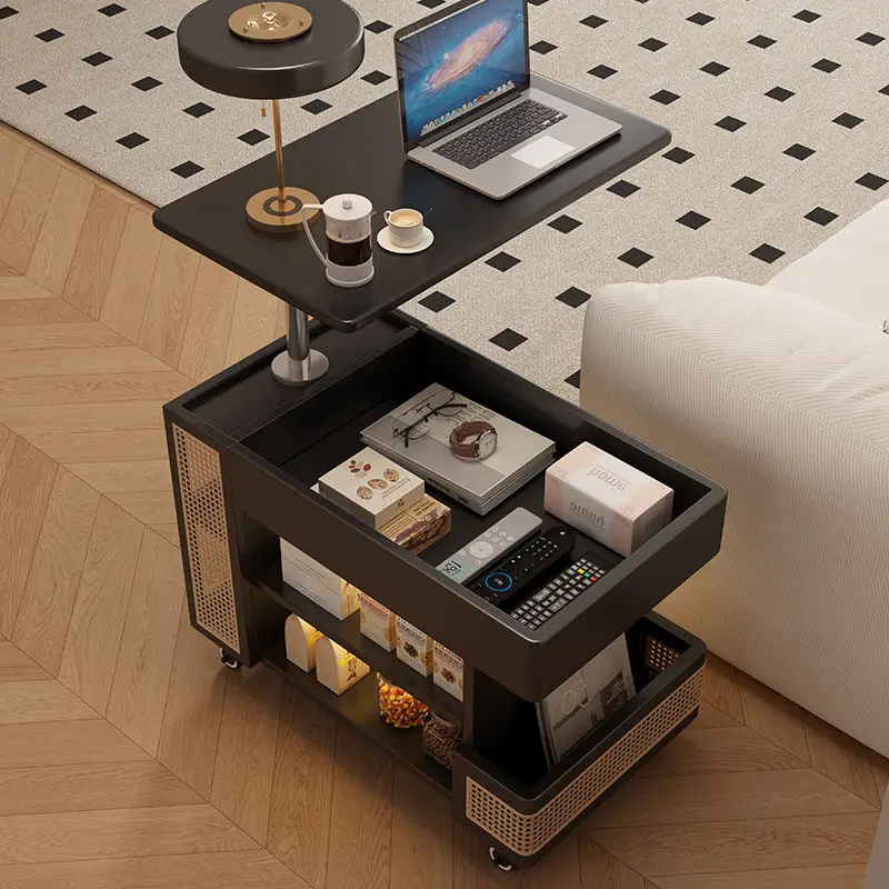 New Fashion Living Room Furniture Cheap Price Custom Black Wooden Sofa Smart Side Tables with Adjustable Table Top for Storage
