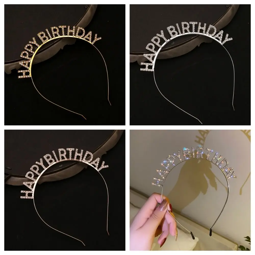 Diadema de reina de cumpleaños para mujer, diadema de corona de diamantes, Tiara con letras, Aro para el pelo, decoración de cumpleaños, regalo de cumpleaños