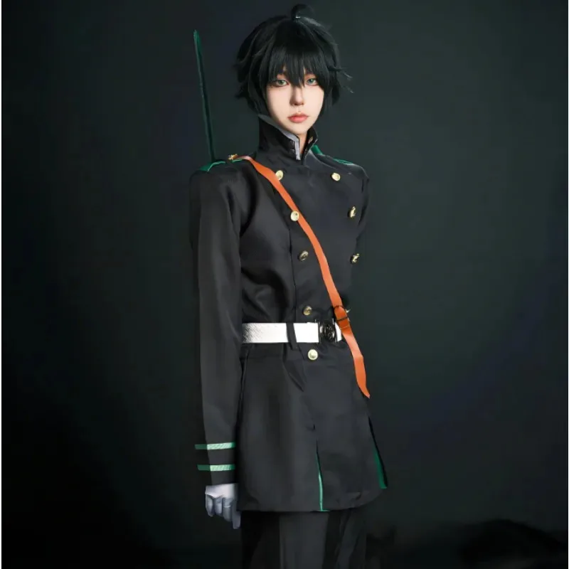 

Anime of The End Yuichiro Hyakuya Cosplay Costume Owari No Seraph Military Uniform Black Cloak Set Carnival Party Outfitsx;8's,6