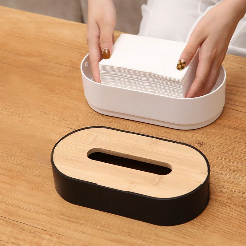 Tissue Box Holder Bamboo Cover Toilet Paper Box Napkin Holder Paper Towel Dispenser Paper Towel Storage Box Desktop Paper Box