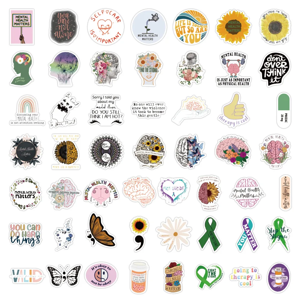 100Pcs/Pack INS Mental Health Matters You Are Not Alone Stickers  Waterproof PVC Stickers Decals For Kids Boys Girls Toys Gifts