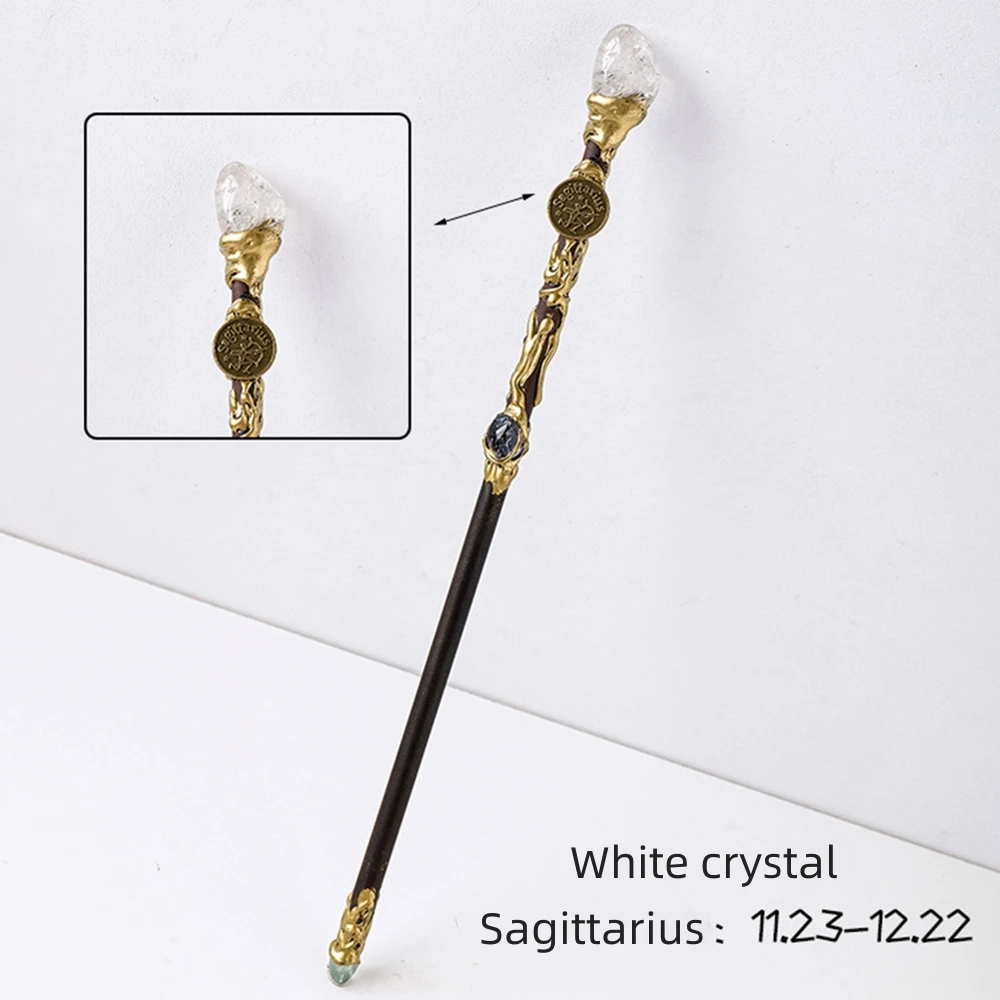 12 Constellations 32cm Natural Crystal Fairy Stick Quartz Gravel Double Head Magic Wand Scepter Lucky Props Handmade Jewelry