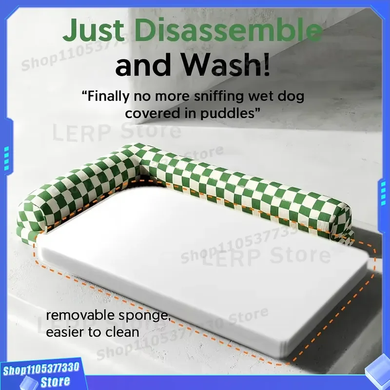 L Shaped Linen Pet Bed With Zipper Cover Non Slip Base Breathable Sleeping Mat Rectangular Cushion For Dogs Cats Soft Nest