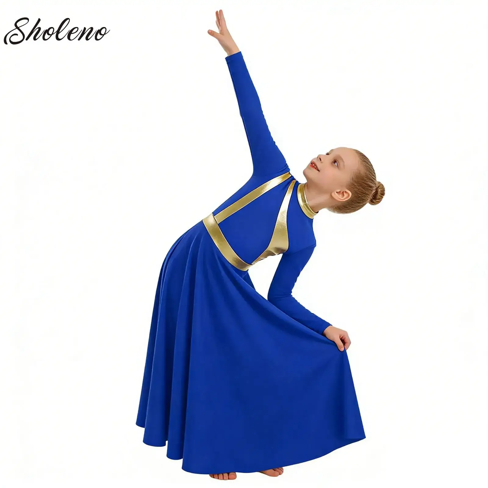 

Kids Girls Church Choir Praise Performance Costume Modern Lyrical Ballroom Dance Dress Long Sleeve Ankle Length Praise Gown