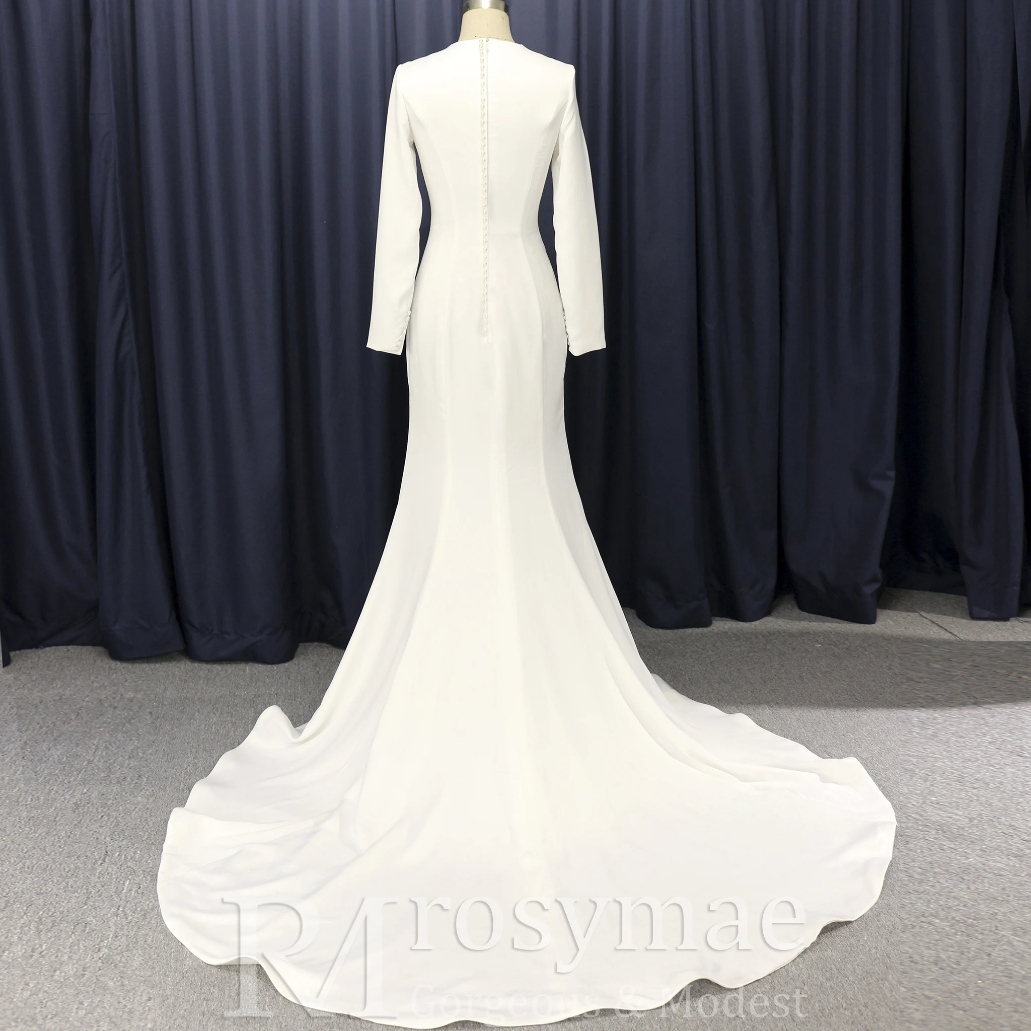 Rosymae zeemeermin satijnen trouwjurk met V-hals en lange mouwen vestido de novias