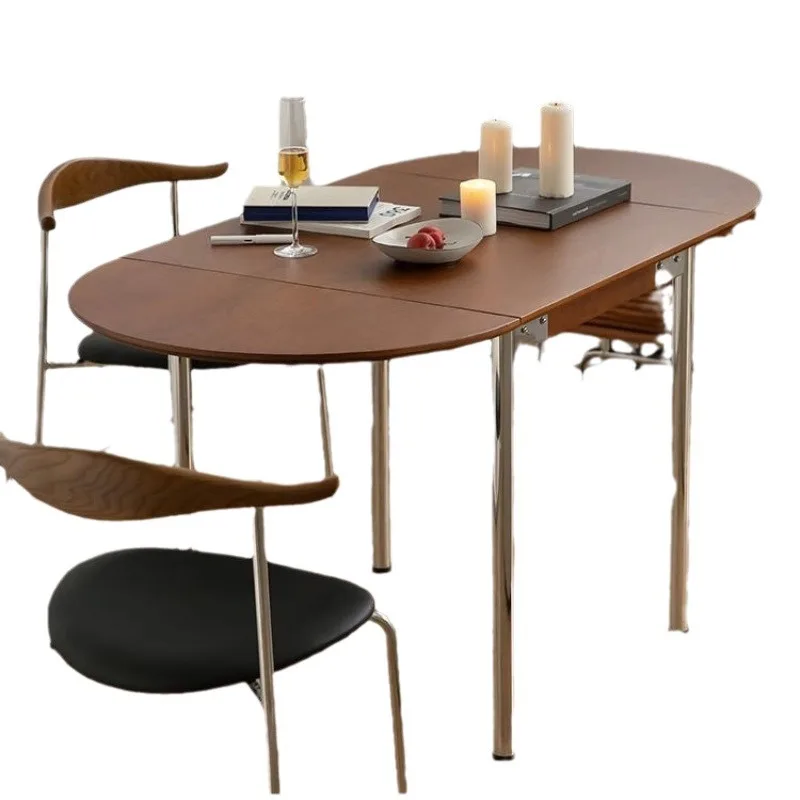 

Household retro small apartment table solid wood retractable dining table