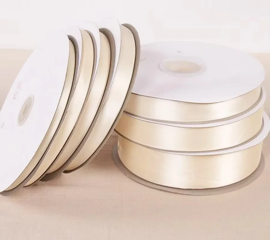 25 Yards Beige Color Polyester Satin Ribbon 6/10/12/15/20/25/32/38/50/75mm for Wedding Party Decoration&DIY Gift Wrapping Ribbon