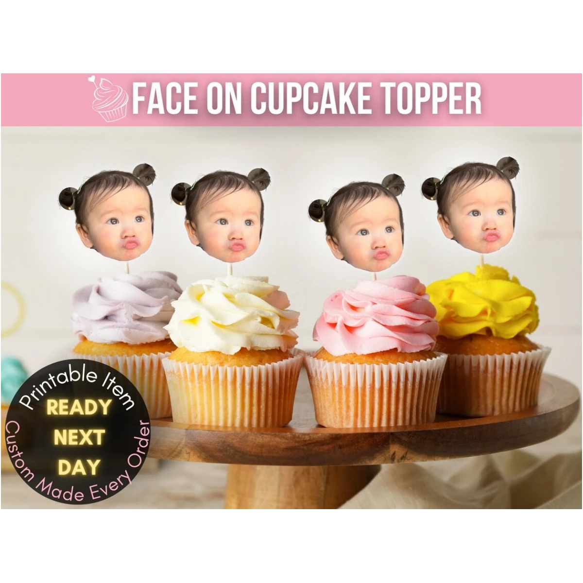 

12pcs Personalized Cupcake Toppers with Face, Custom Cupcake Toppers, Unique Idea for Events, 1st Birthday Face Cupcake Topper