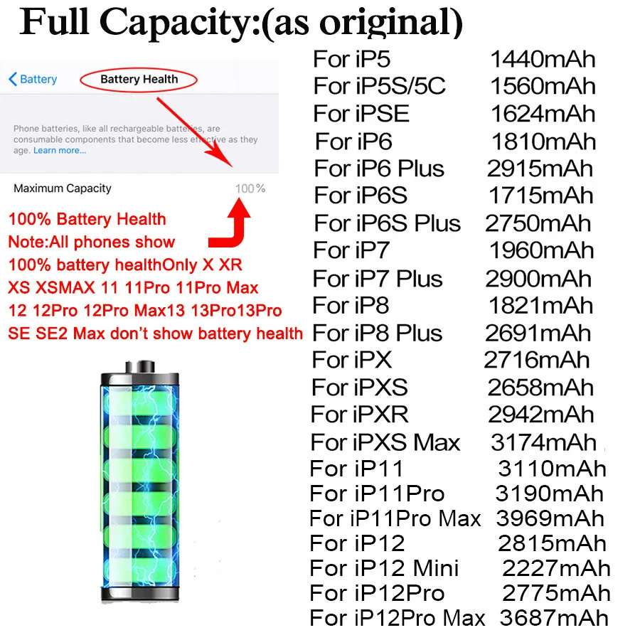 Phone Battery For iPhone 7 8Plus X XR XS Max 11 12 Pro 13 14 Plus 5 6S 2024 New Replacement Bateria image 5