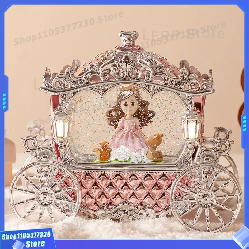 Dream Piaoxue Delicate Pumpkin Carriage Crystal Ball Music Box Gift for Girls Little Children Birthday Present Decorative