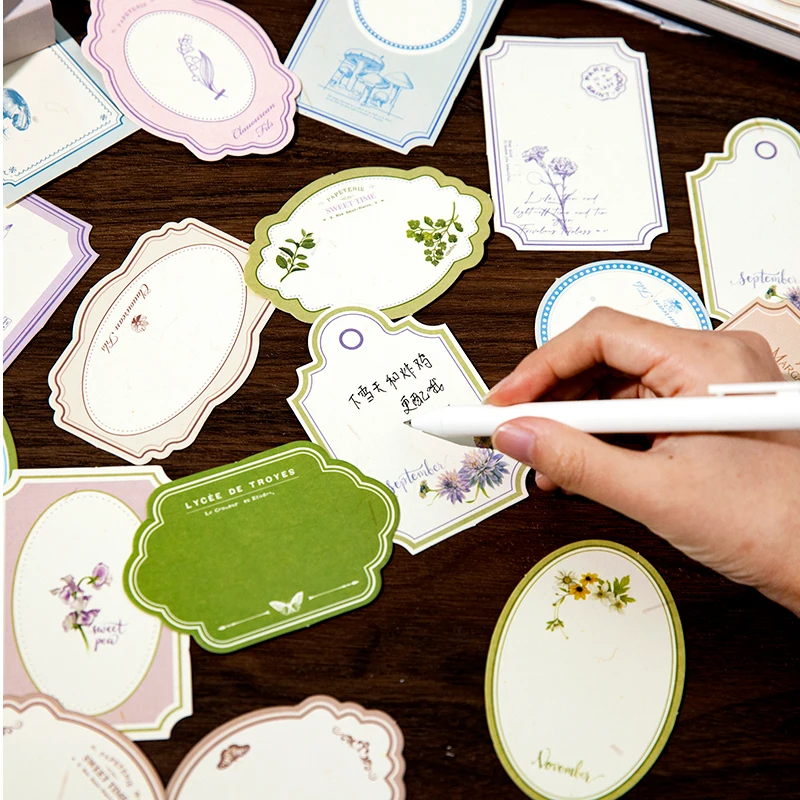 30 pcs/Box Vintage Memo Pad Innovative Memo Label Mark Paper Aesthetic Stationery Background Decoration Office School Supplies