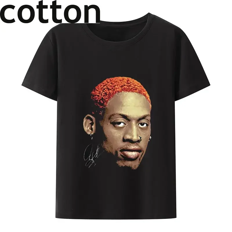 Rodman Portrait Print Cotton T-Shirt Hip Hop Vintage Streetwear Casual Top Harajuku Rap T-Shirt Oversized T Shirt Men Clothing