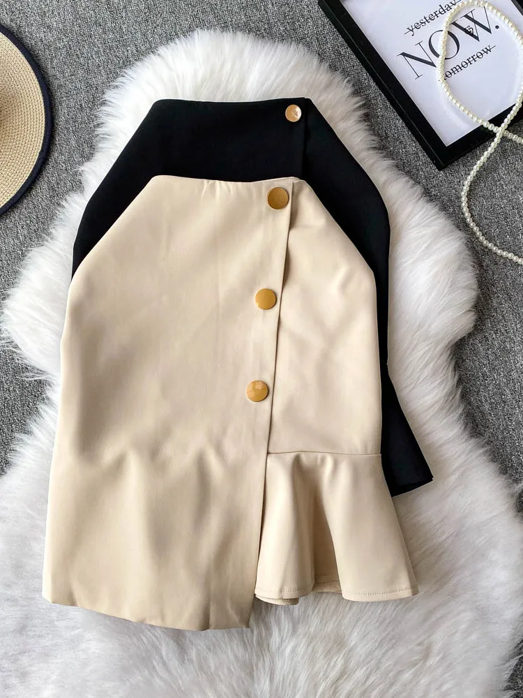 

High Waist Side Button f Skirt Women's Summer New Sle Slimming ort Skirt Korean Sle Commute Button Hem ort Skirt