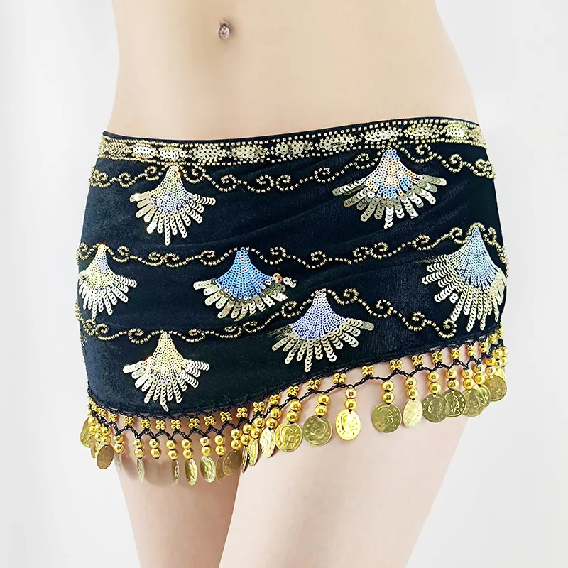 

Women Belly Dance Practice Costume Hip Scarf Accessories Belt Skirt Dancewear Coins Girdle Waist Chain Girl Adult Triangle Scarf