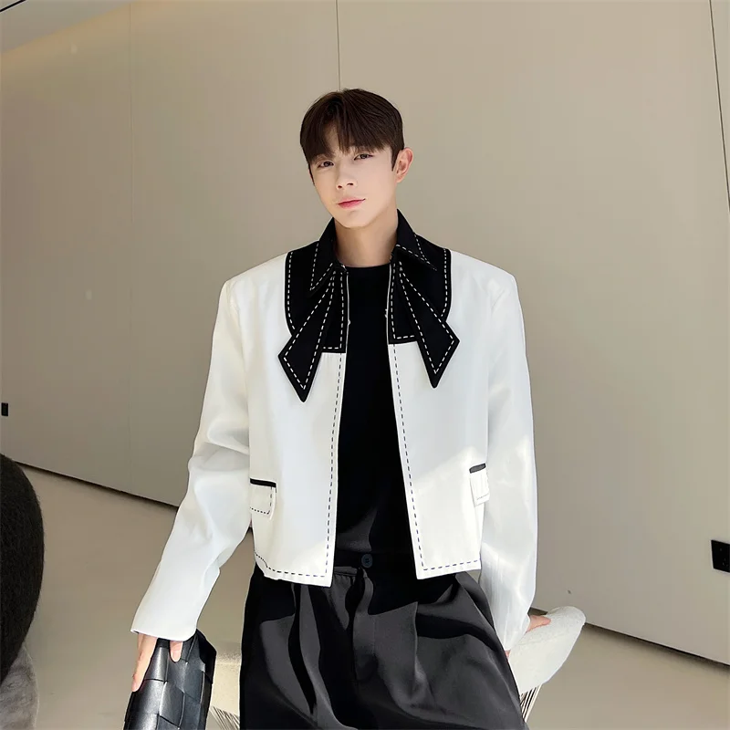 2024 Spring New Embroidery Small Fragrant Jacket Men's Jackets Handsome High-End Long Sleeve Contrast Color Top Men's Clothes