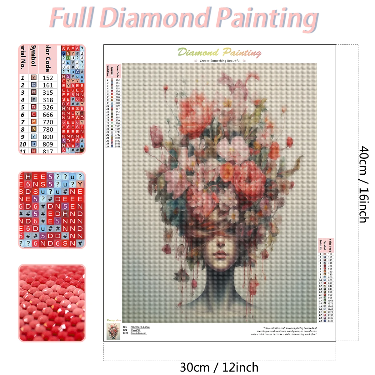 RUOPOTY 5D Diy Diamond Painting Kit Hand-Embroidered The Person Wearing Flowers Portrait Cross Stitch Home Decoration