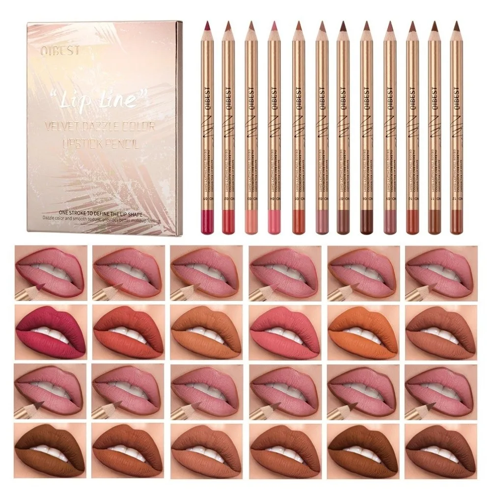 New 12 Colors Lip Pencils Long Lasting Non-stick Matte Lip Liner Waterproof Smudge-Proof Lip Liner Makeup Pen Makeup Set