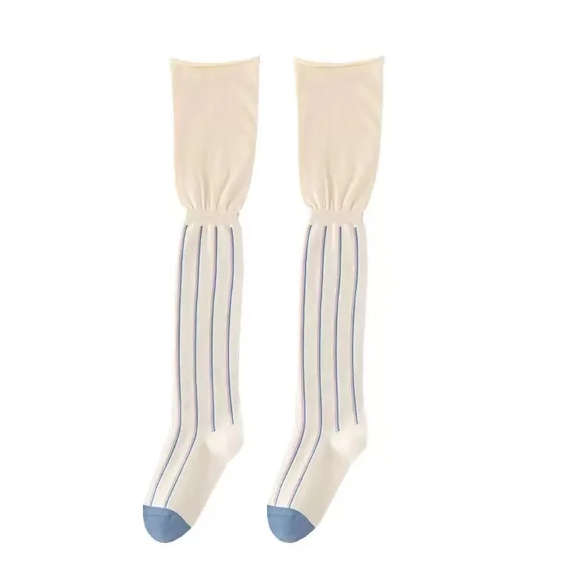 Vertical Stripes Lazy Style Loose Mouth over Knee Socks Contrasting Colors Long Tube Stacked Slimming Calf Socks