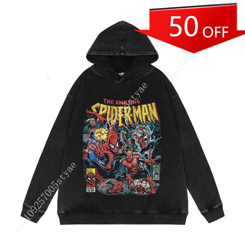 

Marvel Spider-Man Vintage Washed Hoodie — Loose-Fit Casual Sweatshirt