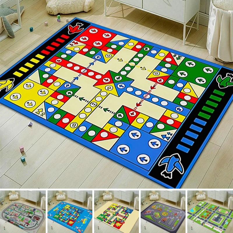 Cartoon Flying Chess Carpet Kid\'s Bedroom Crawling Soft Floor Mat Home Decor Rug Study Fun Road Traffic Car Track Playing Pads