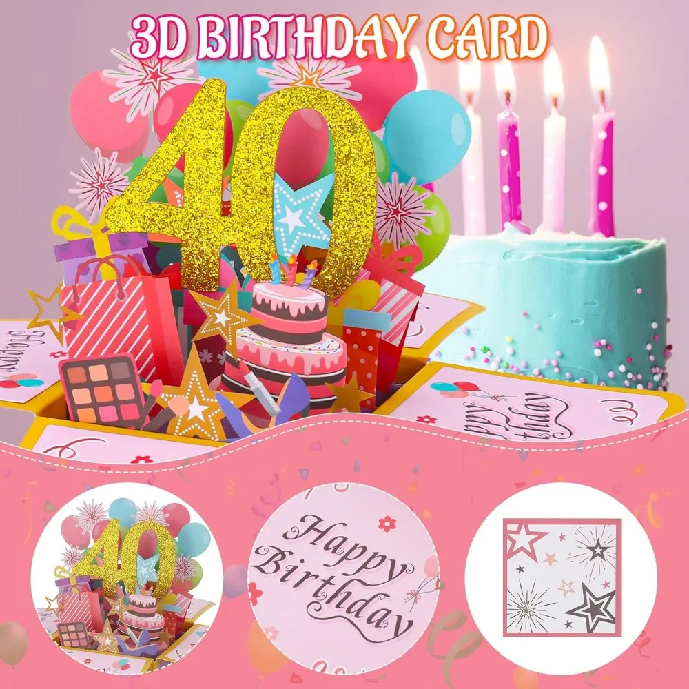 Happy Birthday Greeting Card With Envelope 3D Gift Box 18th/30th/40th50th/60th Years Old Birthday Wishes Message Card Party Gift