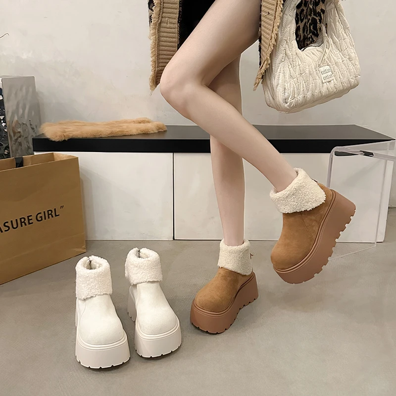 2025 New Women's Rubber Boots Winter Shoes Tied on Round Toe Wedge Shoes Casual Snow Boots Platform Shoes Luxury Designer Boots