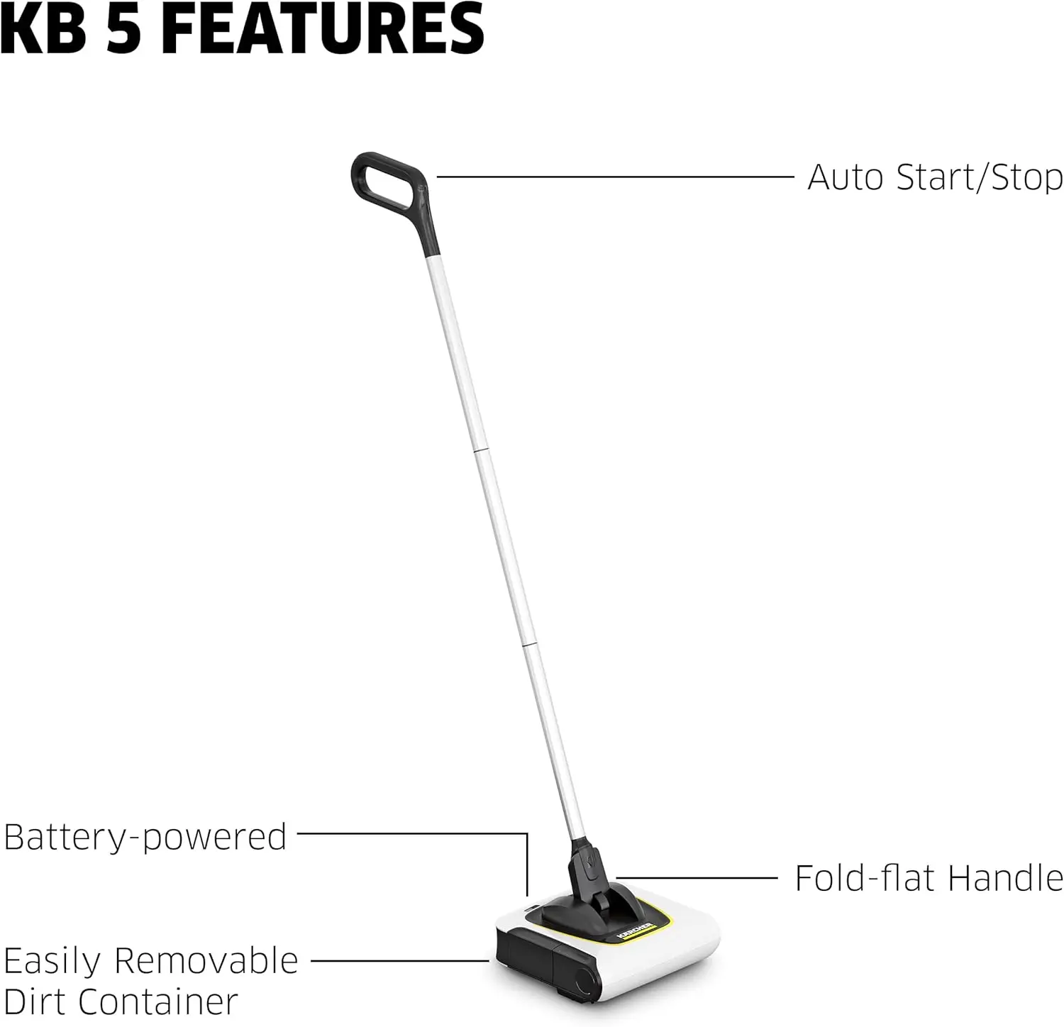 Kärcher KB 5 Electric Floor Sweeper Broom - Multi-Surface, Cordless, Ideal for Fur, Hair, Dirt, & Debris - 8.25" Width, White