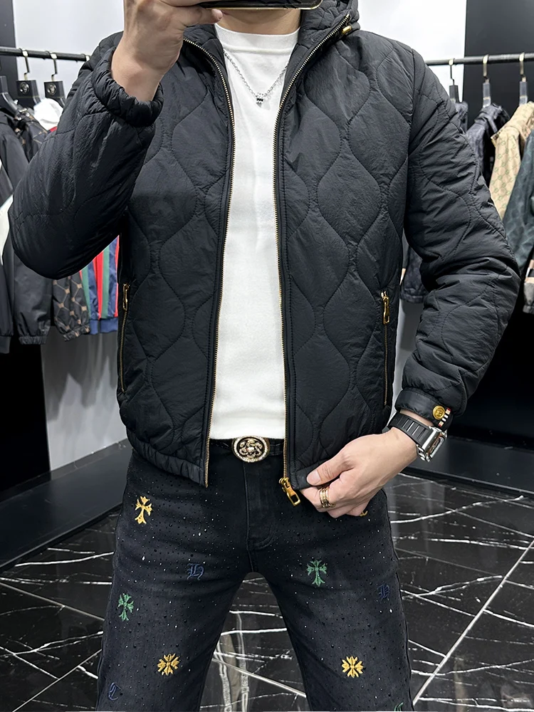 

Slim Fit Men's Cotton Jacket Hooded Outerwear Fashionable Thin Style Warm Top Winter Youth Casual Long Sleeve Zipper Closure