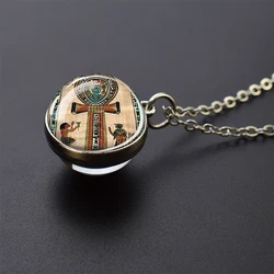 Egyptian Ankh Necklace Ancient Egypt Anubis Glass Ball Pendant Necklace Amulet Jewelry