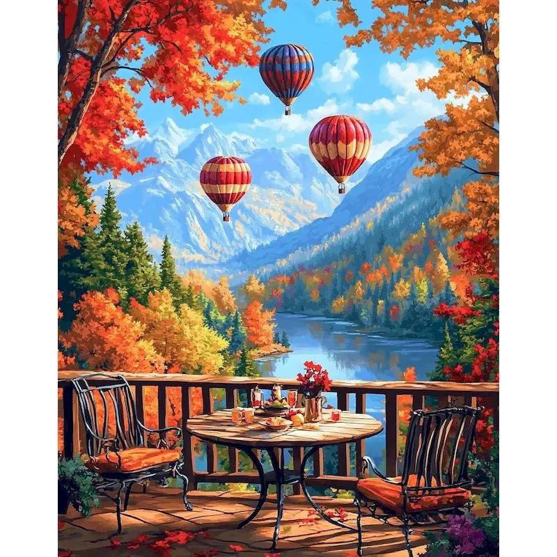 

Painting By Numbers Kits Lake Scenery HandPainted Canvas Painting By Numbers Autumn Balcony Canvas Drawing Unique Gift Wall Deco