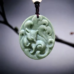 Natural Real Jade Nine tailed Fox Pendant Necklace Charm Chinese Carved Jewelry Talismans Amulet Gifts for Women Men Gift