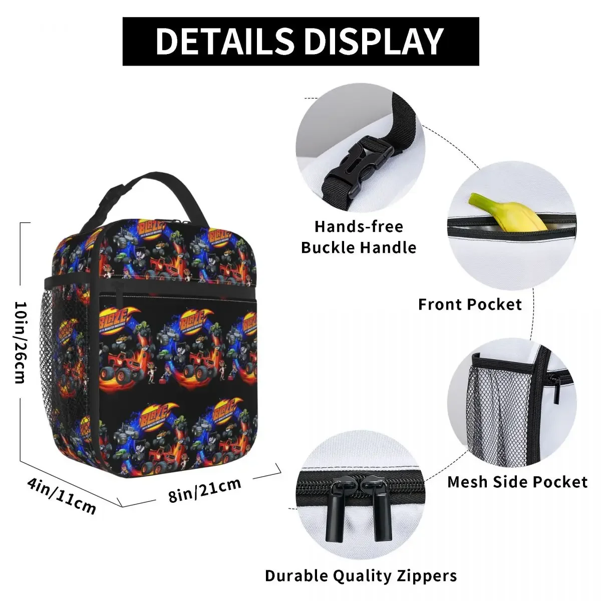 Blaze And The Monster Machines Active Insulated Lunch Bag for Kids School Cooler Thermal Food Box Tote Lunch Boxes Container