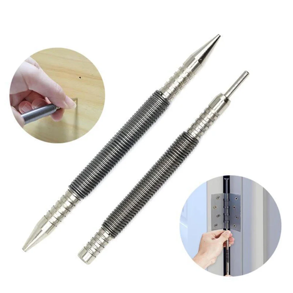 Dual Head Spring Nail Set Tool Spring Center Punch Woodworking Metal Drill Hammerless Loaded Door Hinge Pin Remover Tools