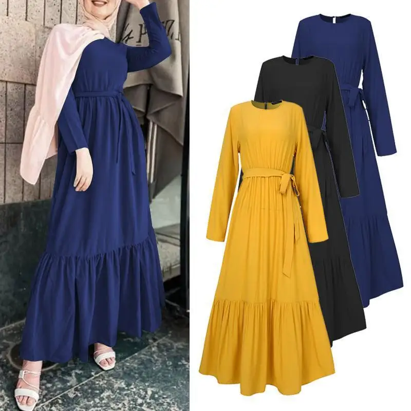 

Muslim Maxi Dresses for Women Arabian Simple Skirt Elegant Dubai Turkey Arabic Islamic Caftan Saudi Muslim Plain Robe Dresses