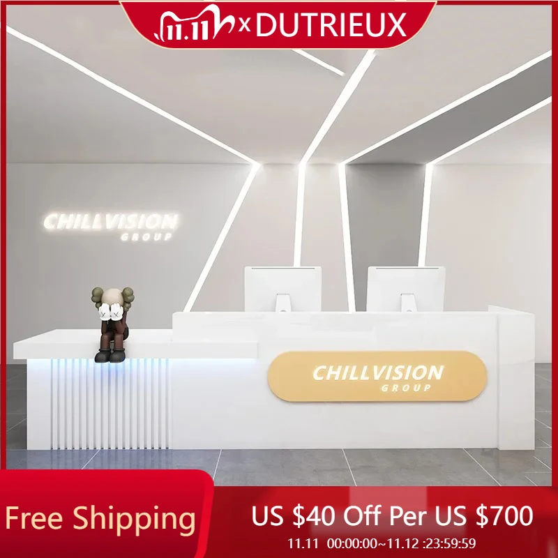 

White Beauty Reception Desks Retro Design Unique Checkout Hotel Cream Reception Desks Luxury Comptoire Accueil Lounge Furniture