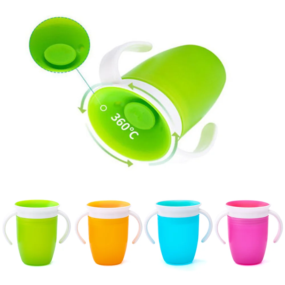 360 Degrees Can Be Rotated Baby Learning Drinking Cup with Double Handle Flip Lid Leakproof Silicone Infants Water Cups Bottle