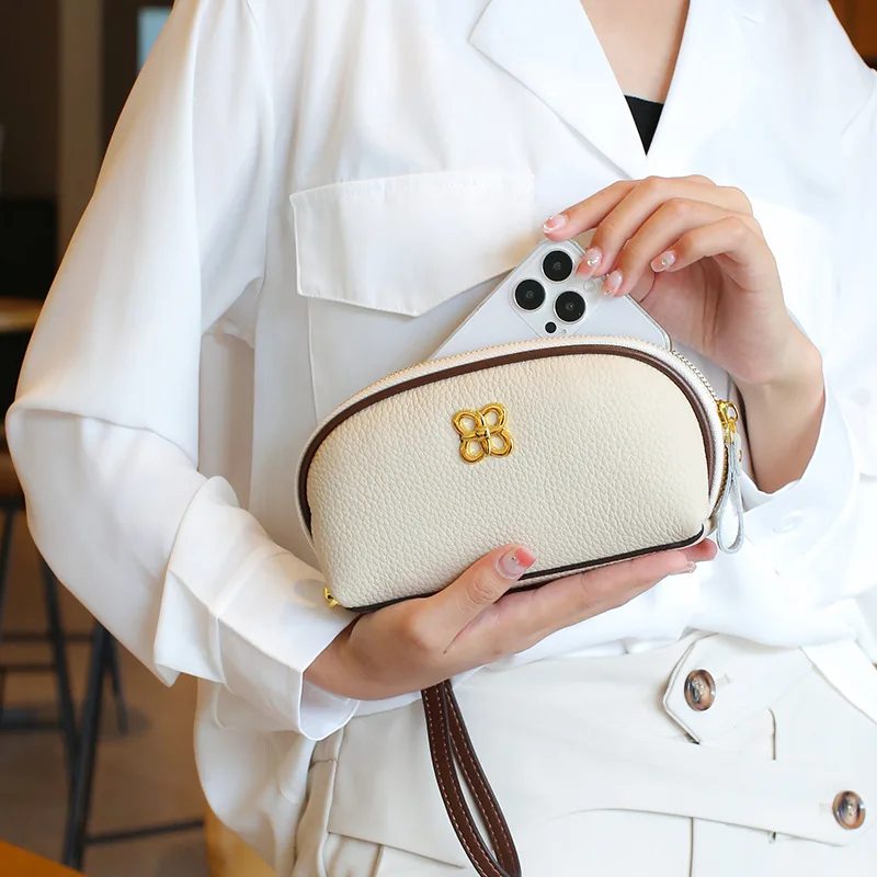 

Top Layer Cowhide Bag 2025 New Style Genuine Leather Women's Bag High-end Niche Design Coin Purse All-match Mobile Phone Bag