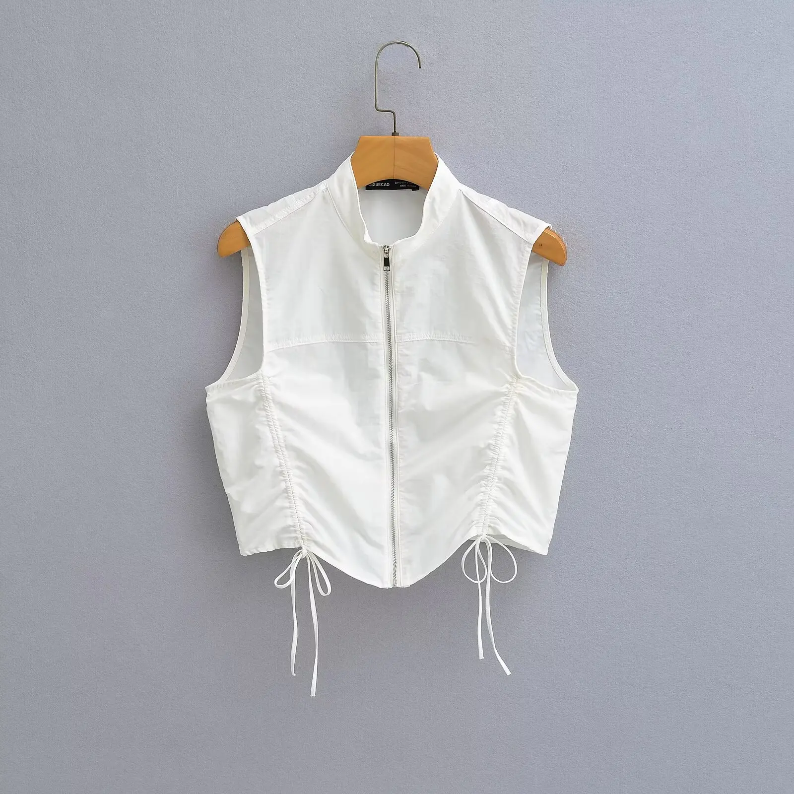 JNLEAOG Spring New Women's Faion Pleated Decoration Vest Pants Polyester Fiber Svel Zipper Closure Regular Length