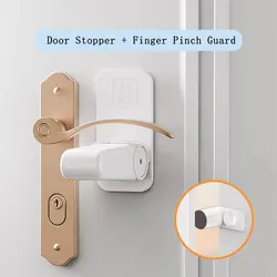 2 Pack Baby Safety Door Stopper+Finger Pinch Guard 180° Rotation Child Proofing Pet Door Stopper Self Adhesive Easy to Install