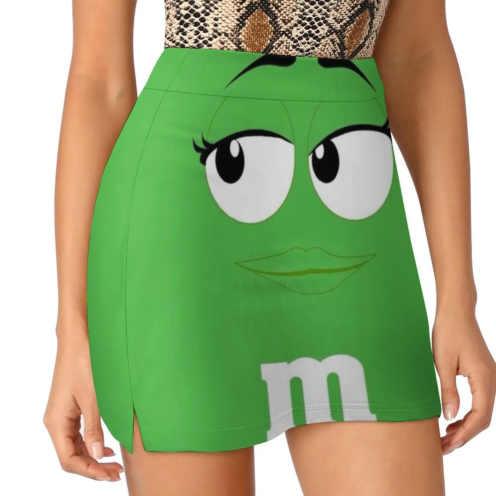 Green M&M Face Women's skirt Sport Skort Skirt With Pocket Fashion Korean Style Skirt 4Xl Skirts Green M M Face Halloween