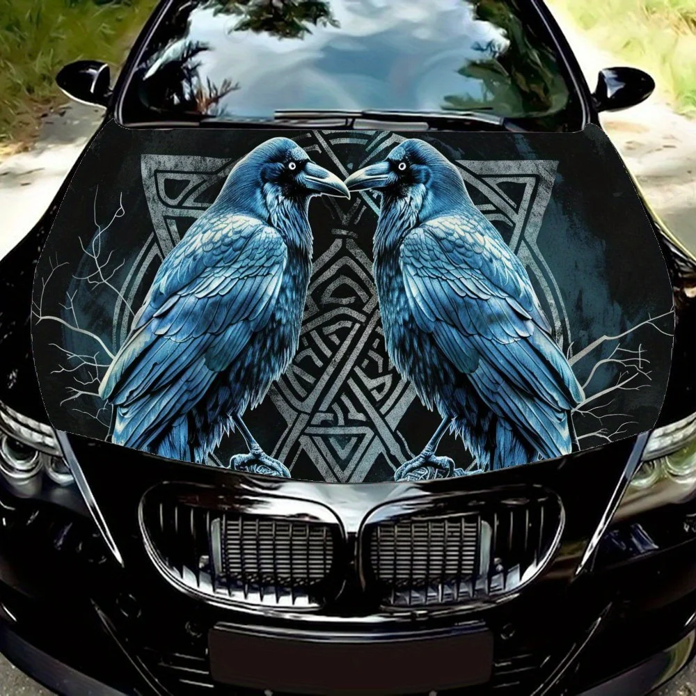 

Rune Themed Crows PVC Car Vinyl Wraps, Self-Adhesive Waterproof Car Hood Decal Sticker, Car Decoration Protection Stickers for T