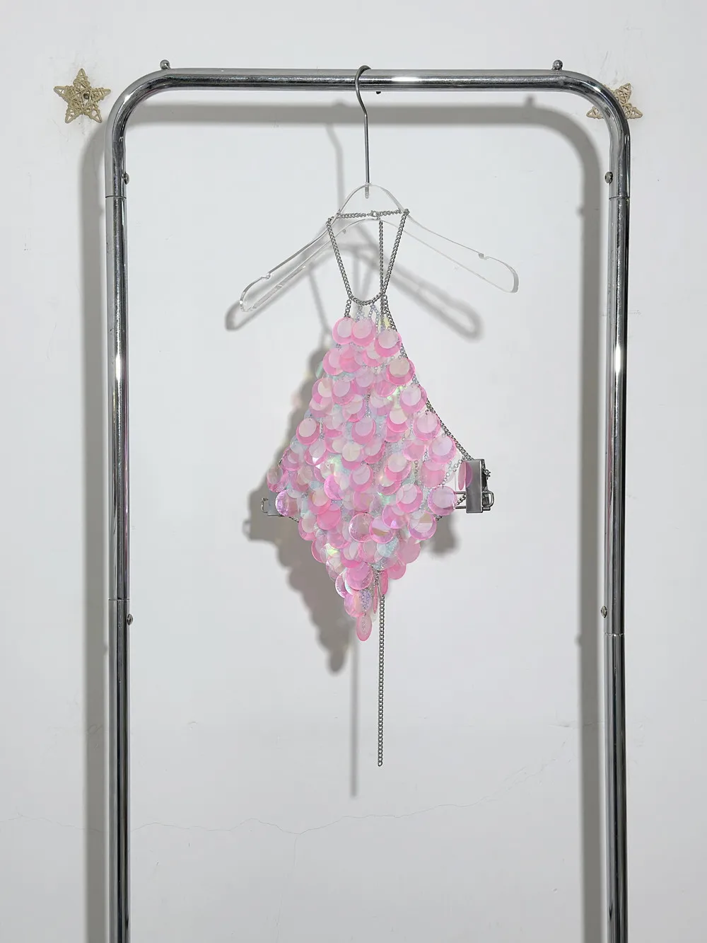 Sexy halter metal sequin Crop top women 2025 summer see through shiny Club rave outfits beach party tank top y2k streetwear Tops